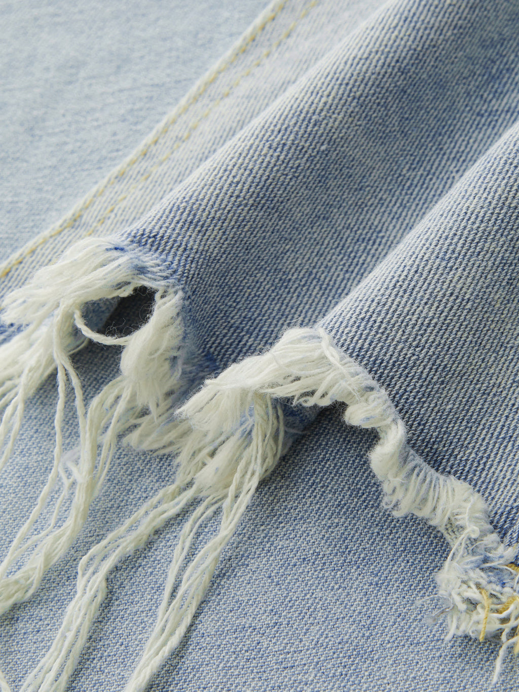 Asymmetric Denim Fringe Midi Skirt