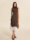 Lace Hem Sleeveless Turtleneck Maxi Dress