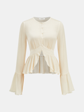 Semi-Sheer Textured Peplum Blouse