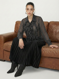 Ruffle Detail Semi-Sheer Striped Blouse