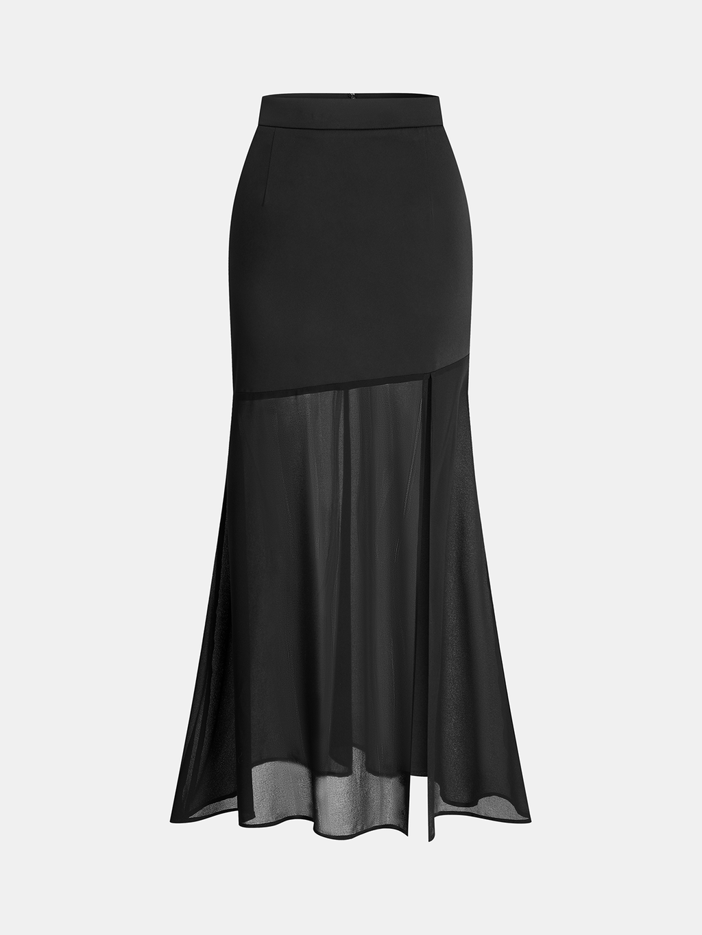 Sheer Panel Satin Mermaid Skirt