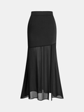 Sheer Panel Satin Mermaid Skirt