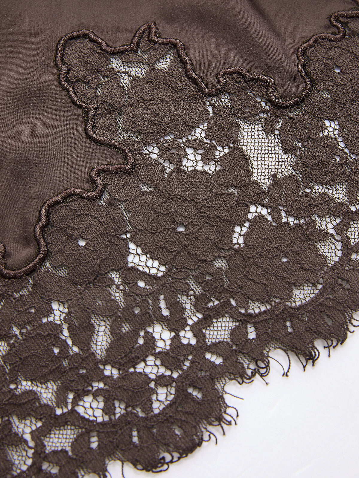 Satin Cinched-Waist Top & Lace-Trim Skirt Set