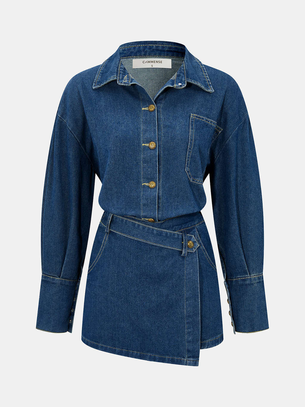 Denim Shirt & Asymmetric Skort Set