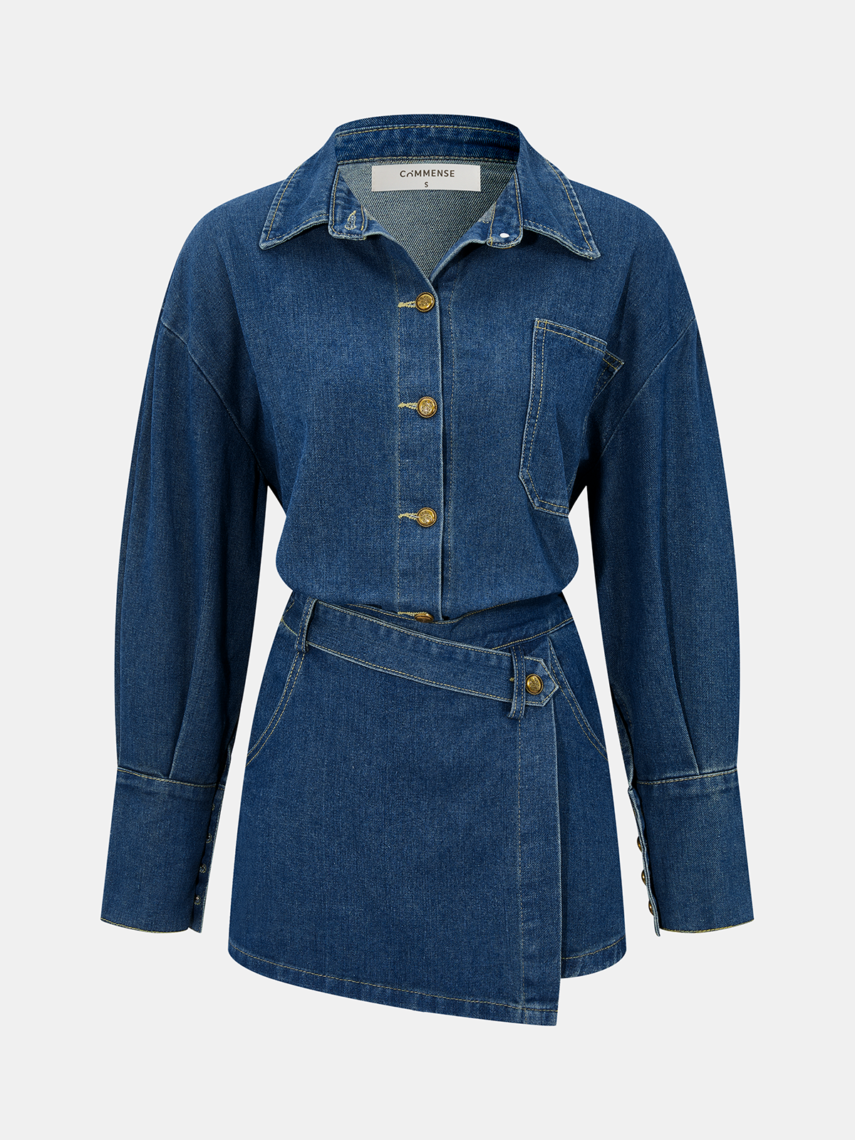 Denim Shirt & Asymmetric Skort Set
