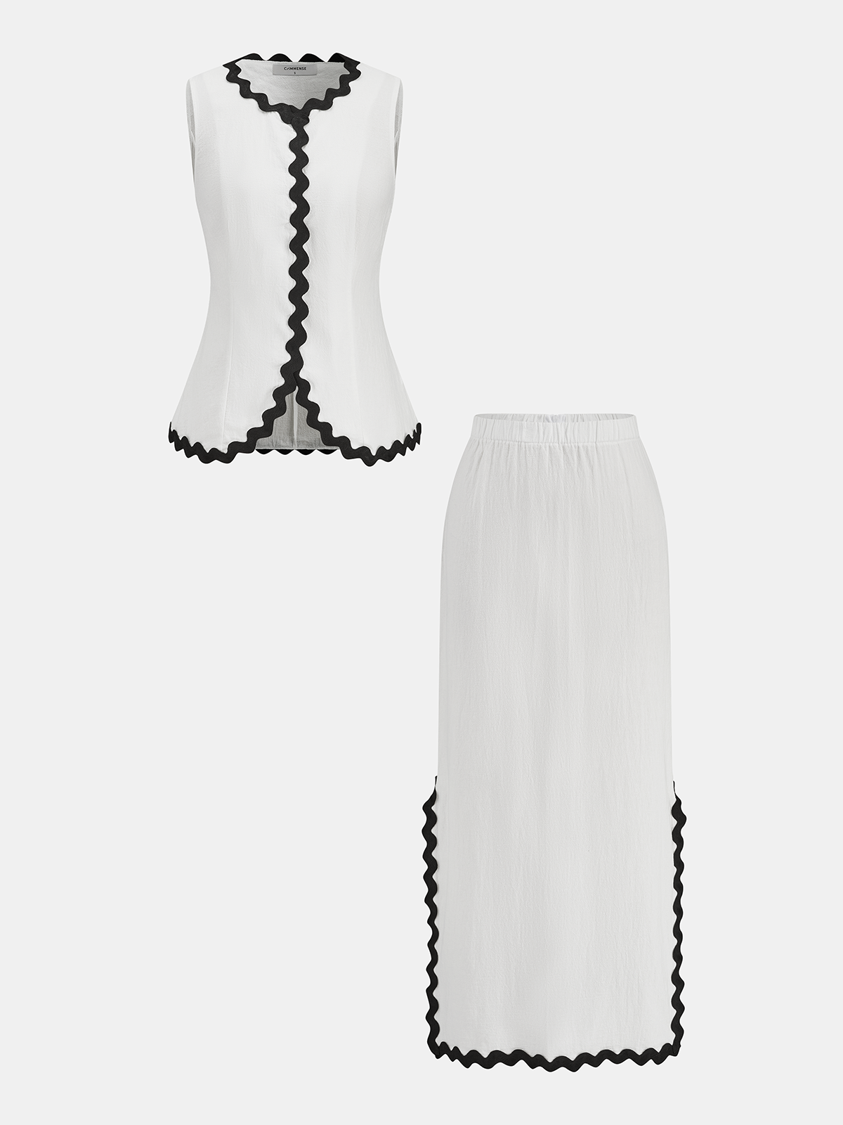 Contrast Wave Trim Vest & Maxi Skirt Set