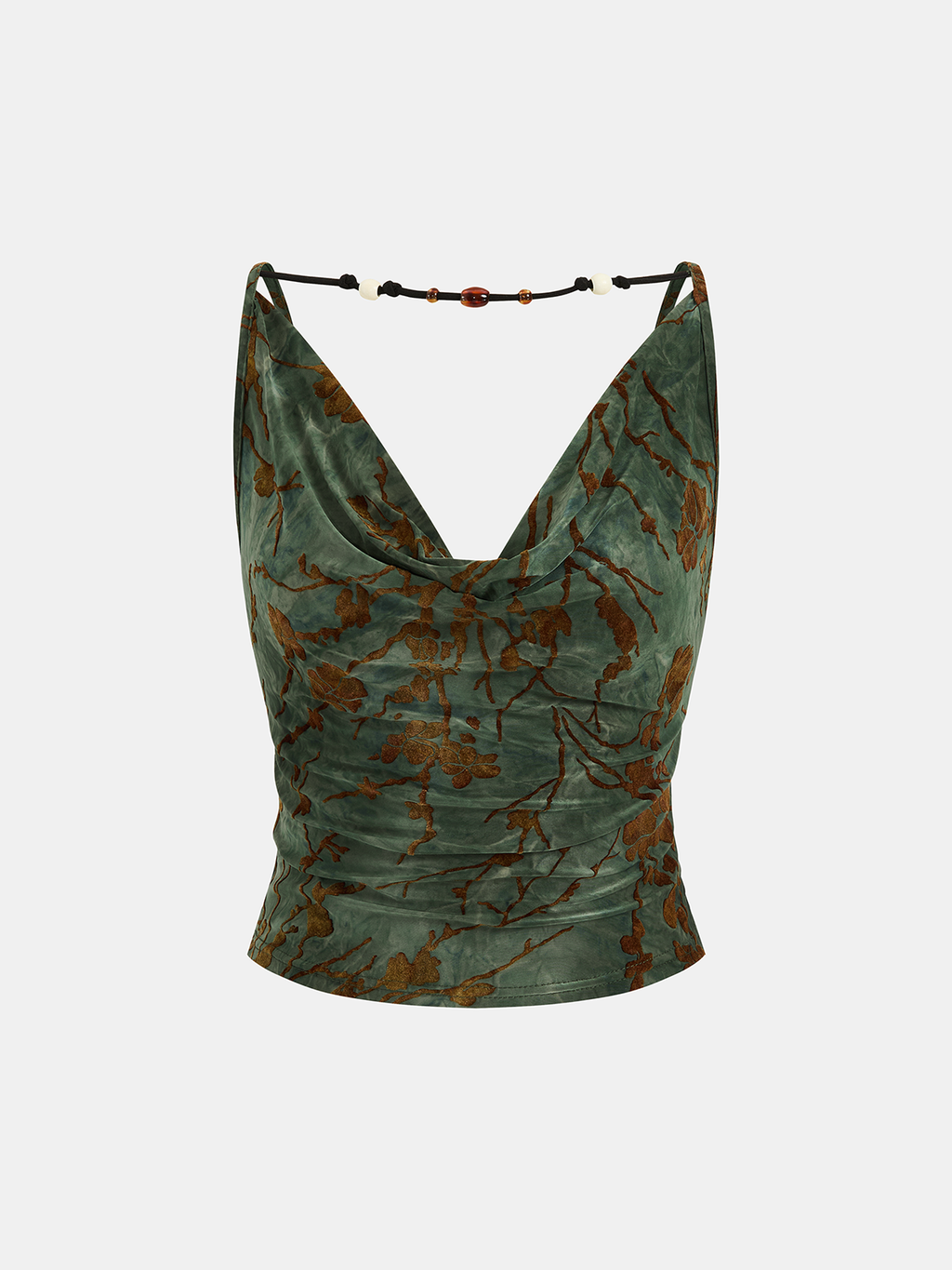 Flocked Floral Cowl Neck Cami Top
