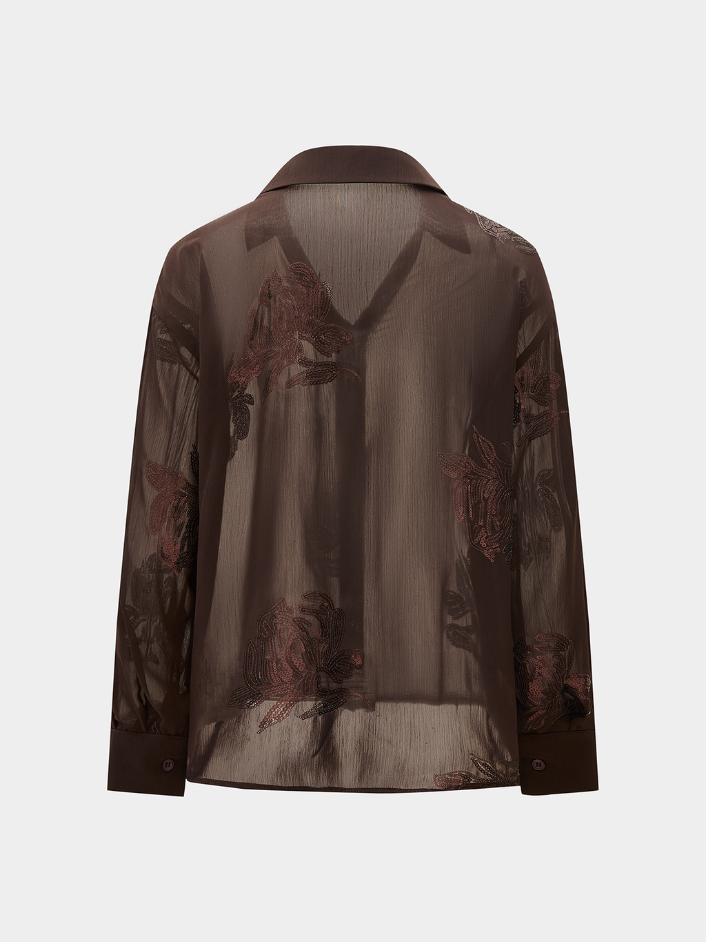 Sheer Sequin Floral Embroidery Blouse