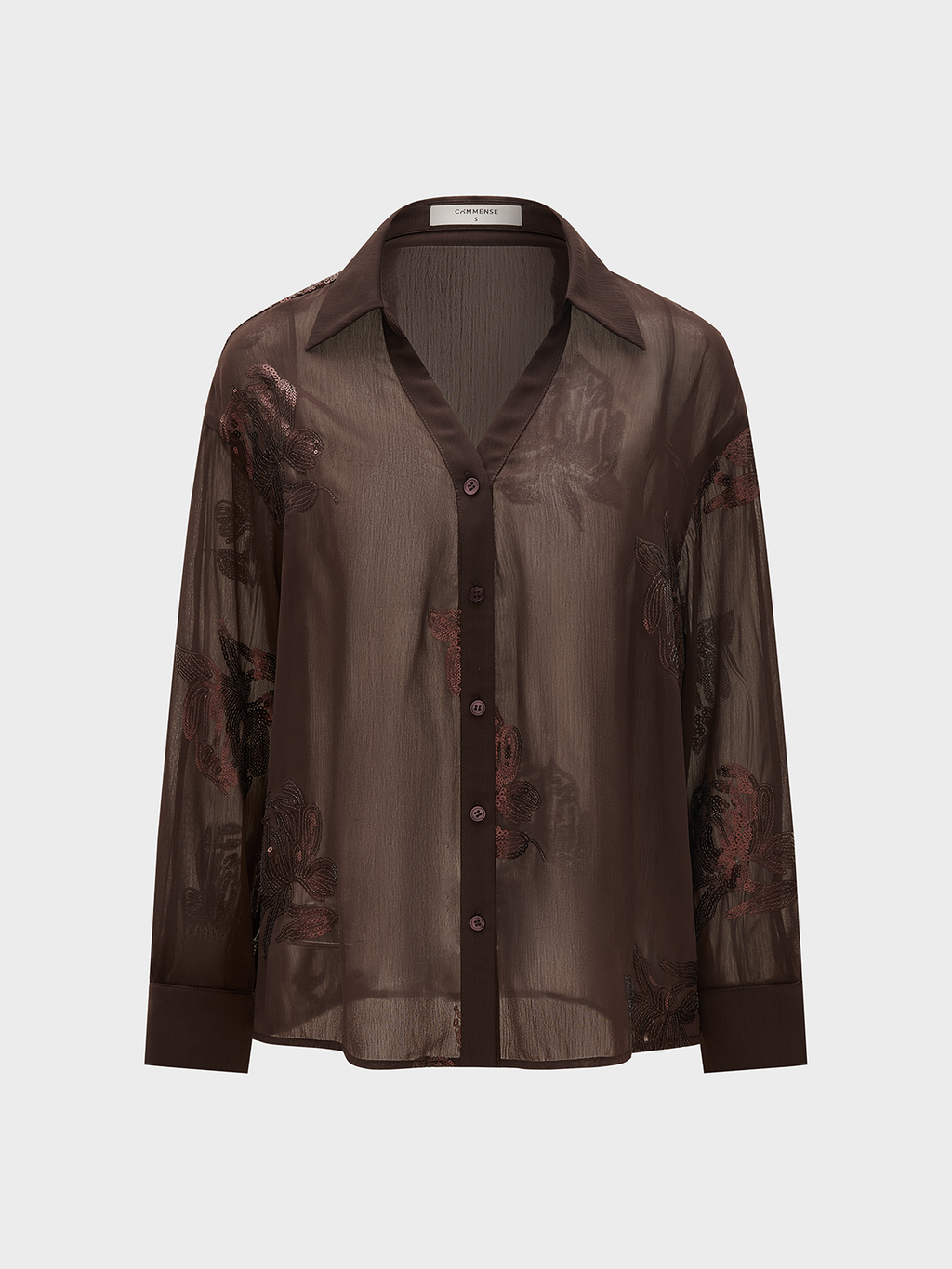 Sheer Sequin Floral Embroidery Blouse