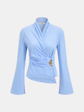 Metal Detail Flared Sleeve Striped Top
