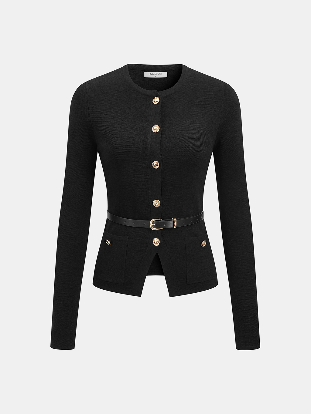 Belted Metal Button Top & Pleated Skirt Set