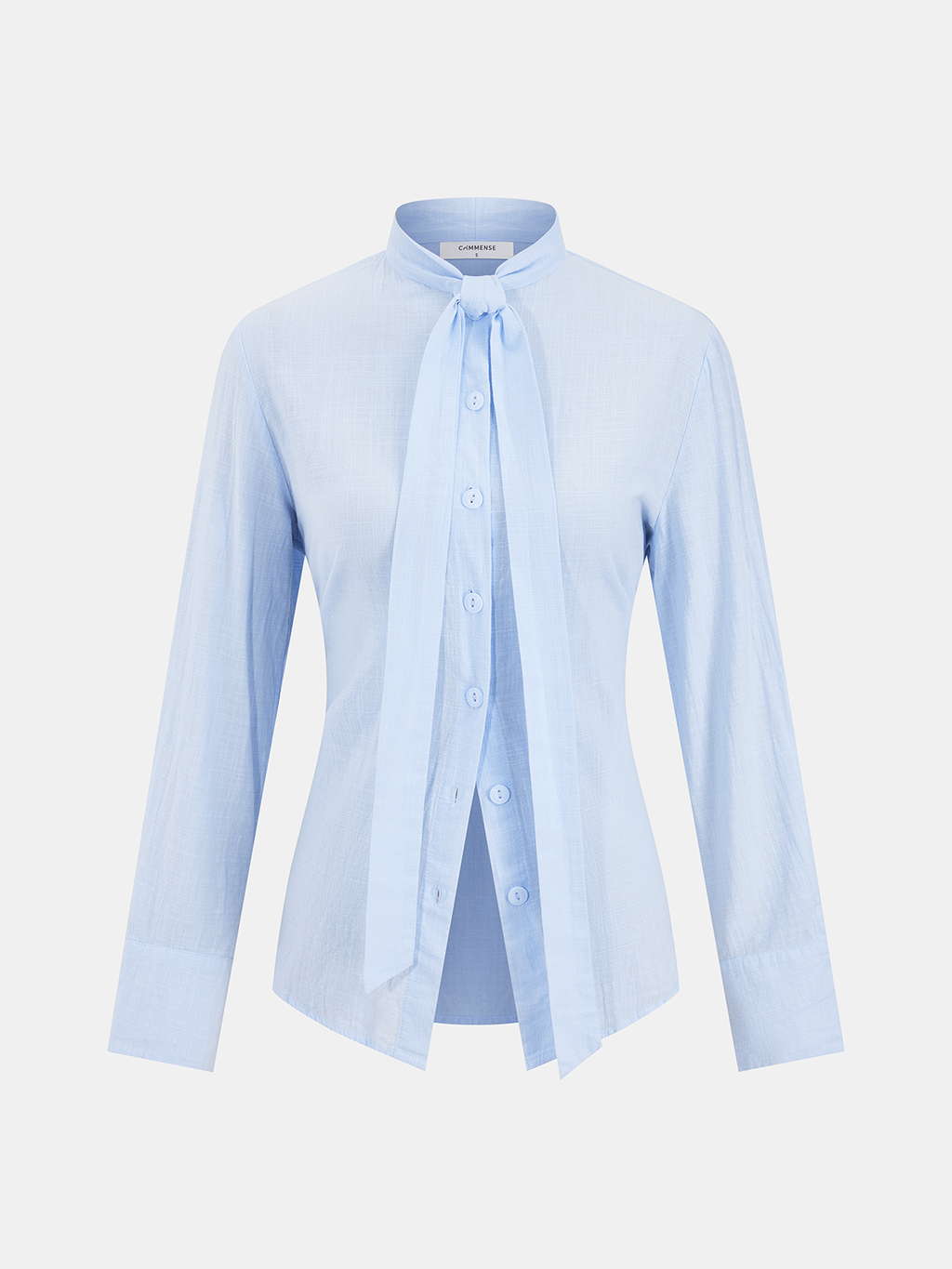 Cotton Tie-Neck Long-Sleeve Shirt