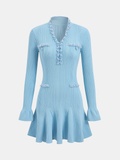 Ruffled Hem Pearl Trim Knit Mini Dress