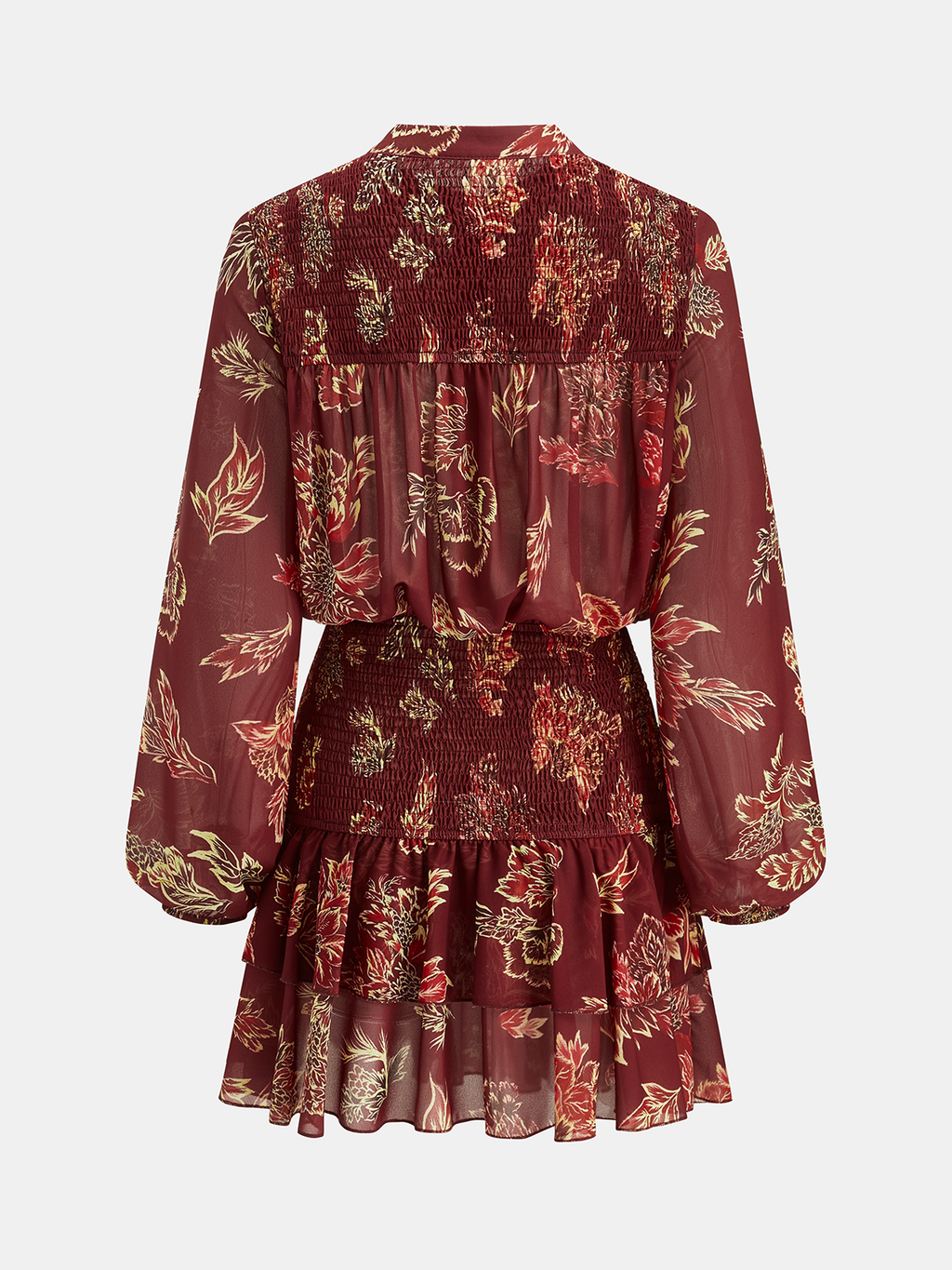 Semi-Sheer Floral Smocked Mini Dress
