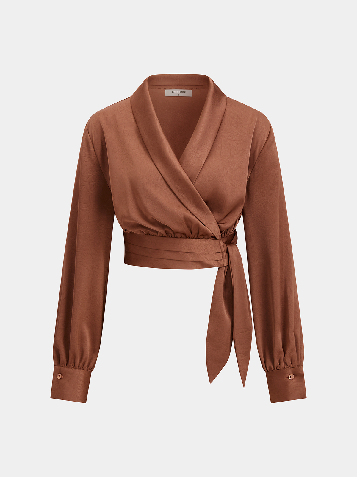 Tie-Waist Satin Wrap Cropped Blouse