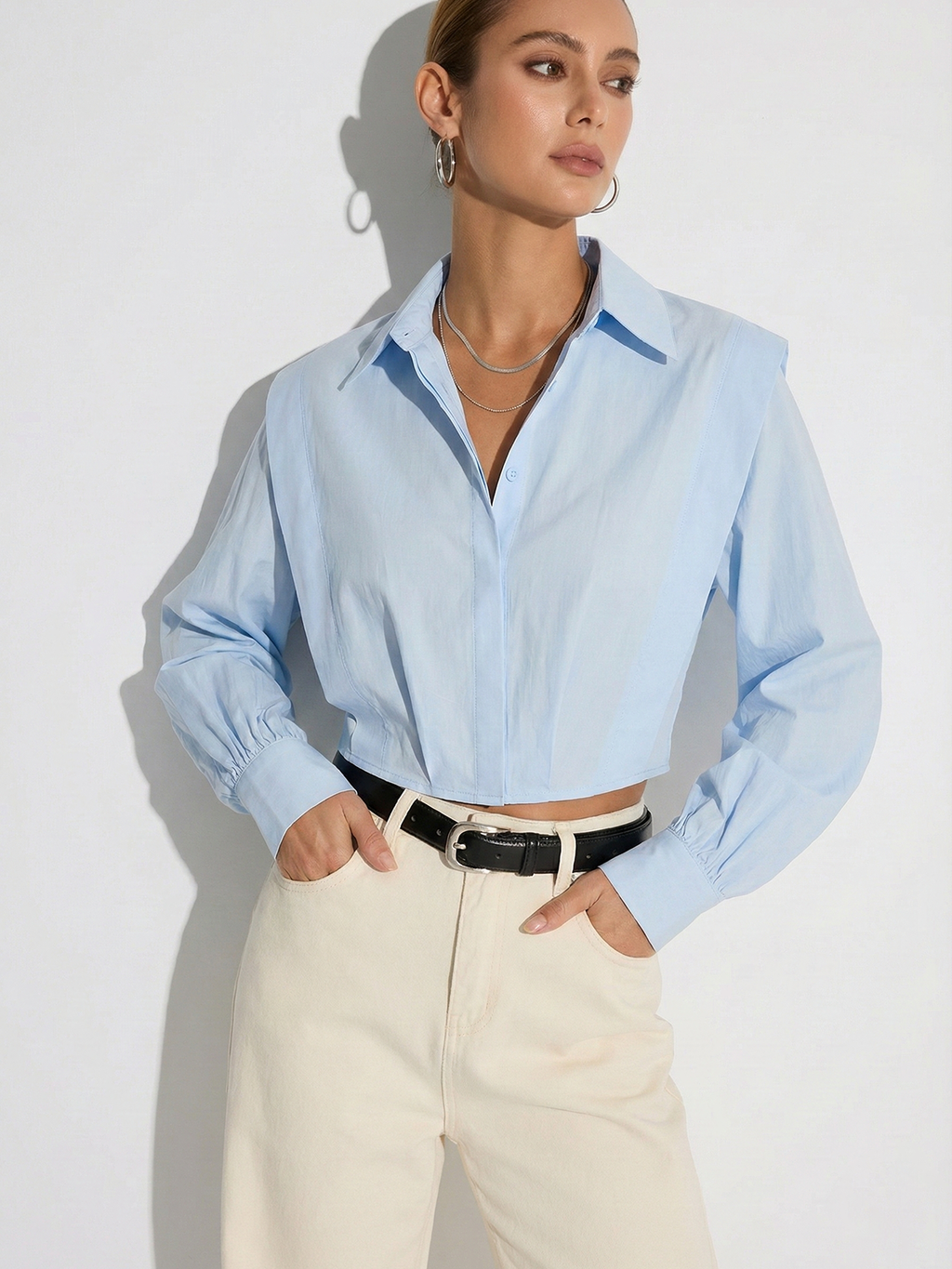 Wide-Shoulder Cropped Shirt