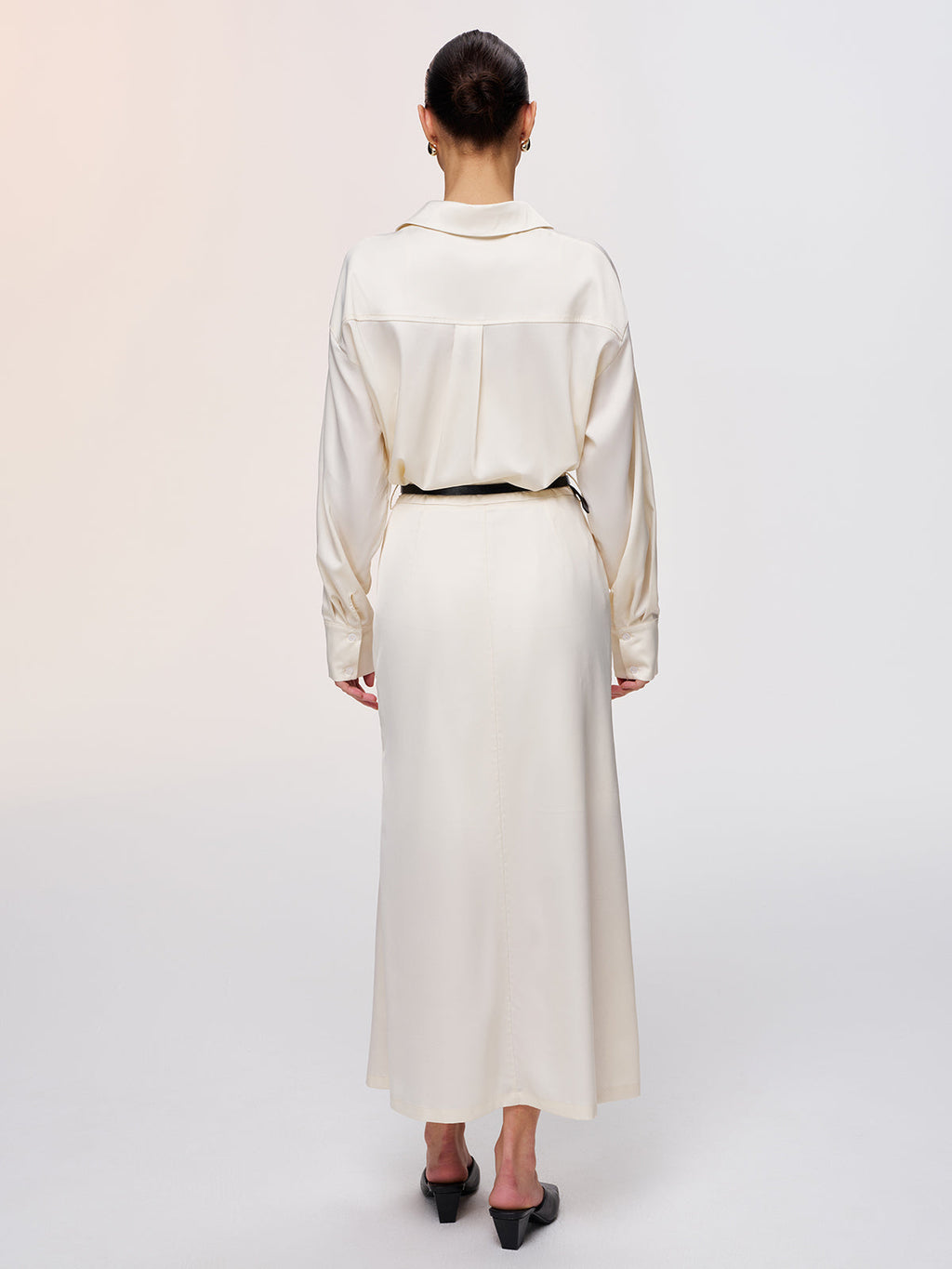 3-Piece Tank Top Satin Shirt Midi Skirt Set