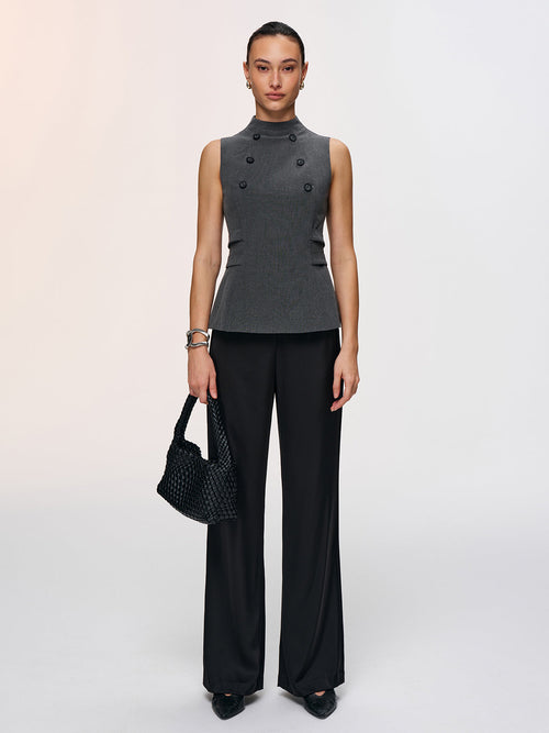 Button Detail Sleeveless Peplum Vest