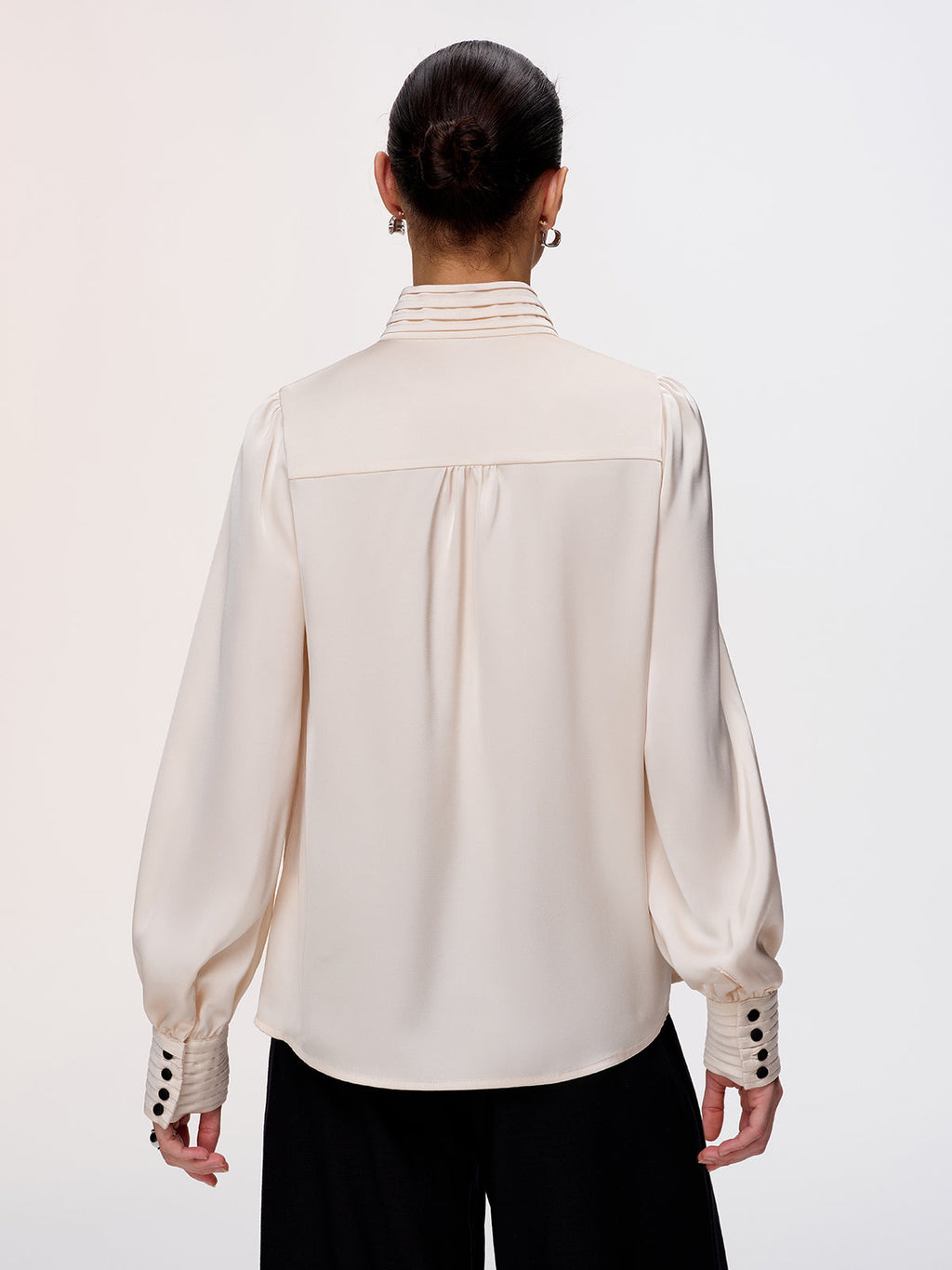Contrast Button Satin Stand-Collar Blouse