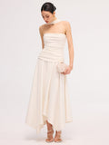 Asymmetrical Hem Ruched Halter Midi Dress