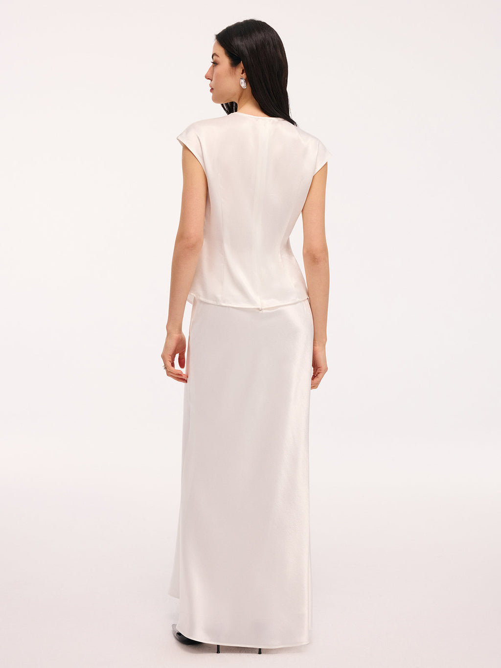 Satin Lace Trim Bow Top & Maxi Skirt Set