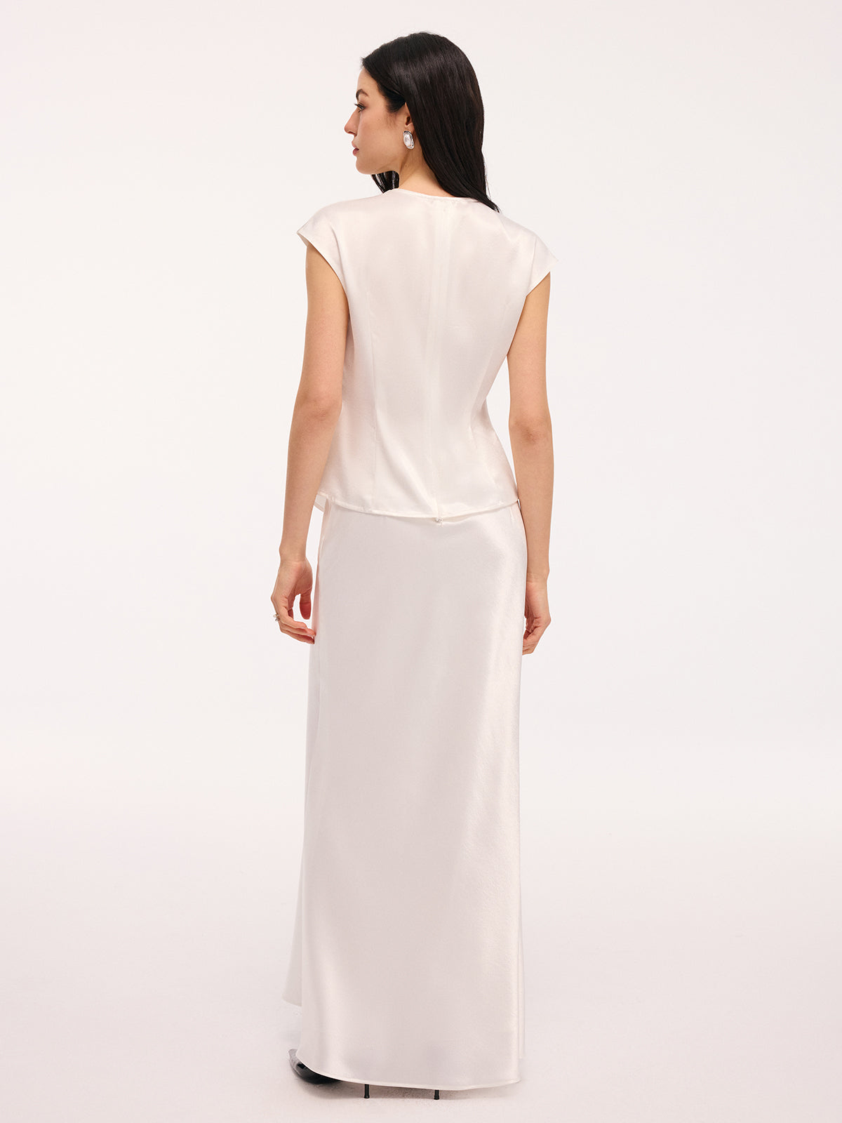 Satin Lace Trim Bow Top & Maxi Skirt Set