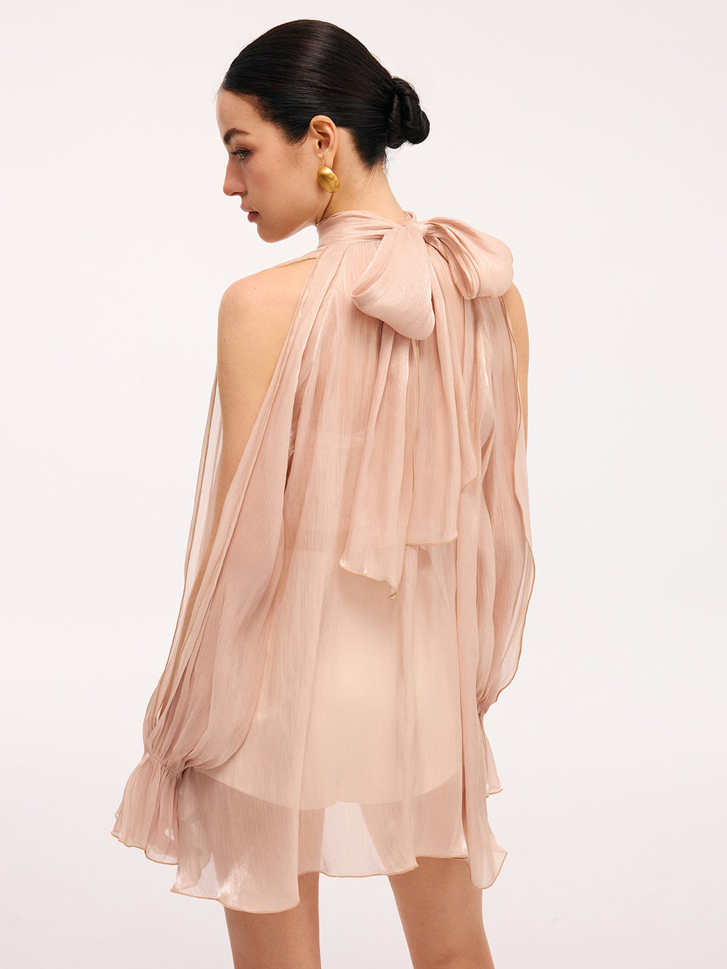 3D Rose Halter Neck Bell Sleeve Sheer Blouse