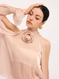 3D Rose Halter Neck Bell Sleeve Sheer Blouse