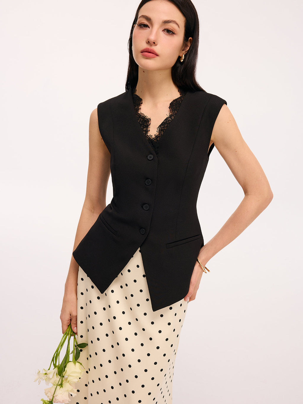 Lace Trim Sleeveless Vest