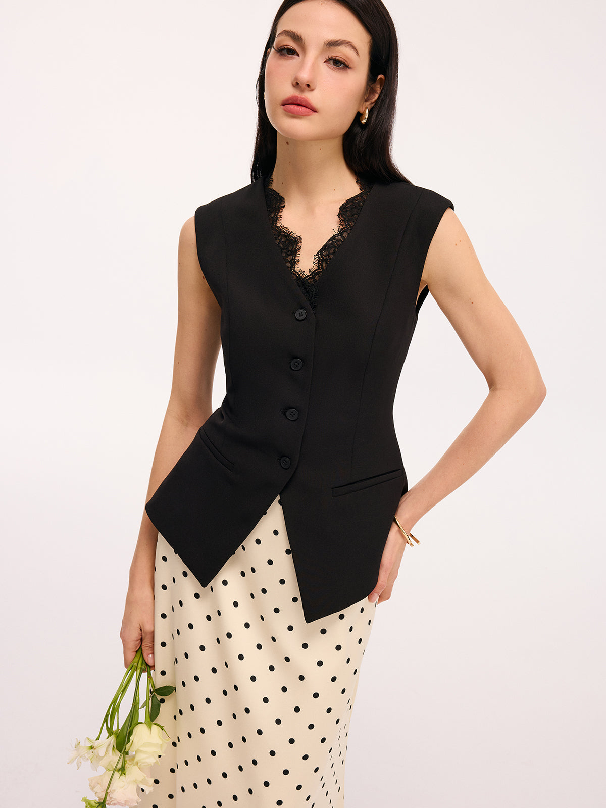 Lace Trim Sleeveless Vest