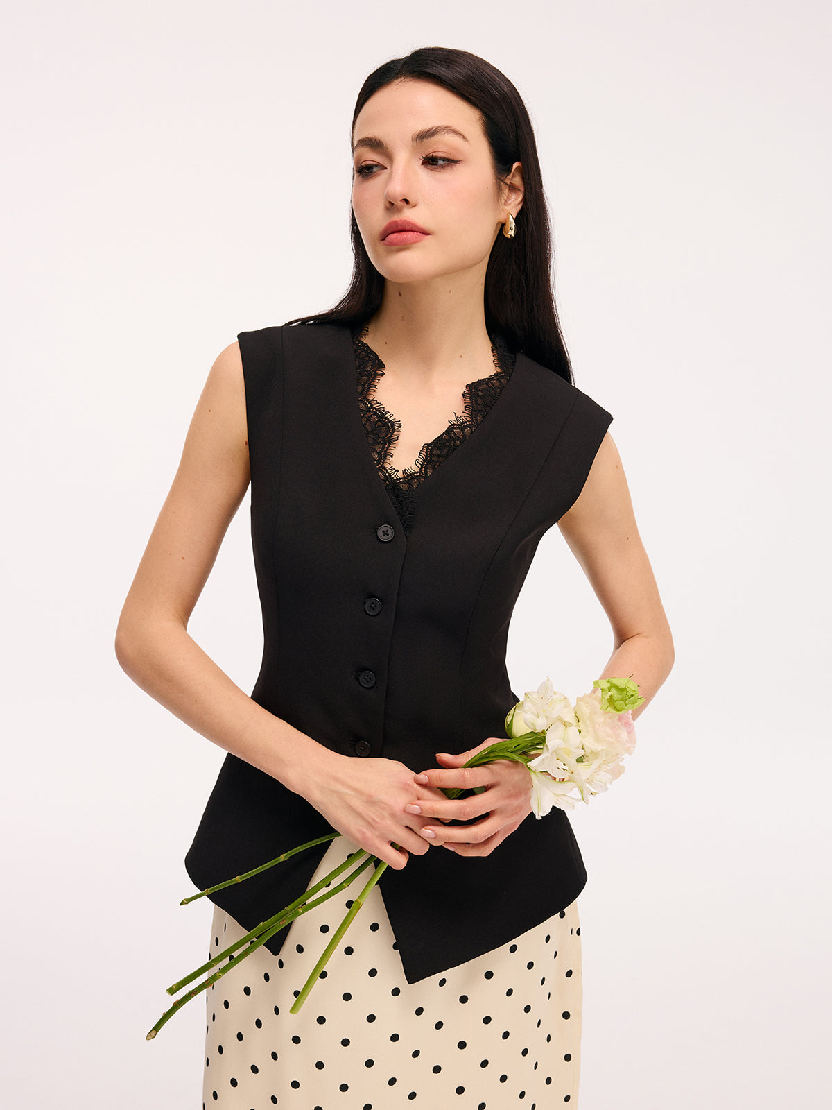 Lace Trim Sleeveless Vest