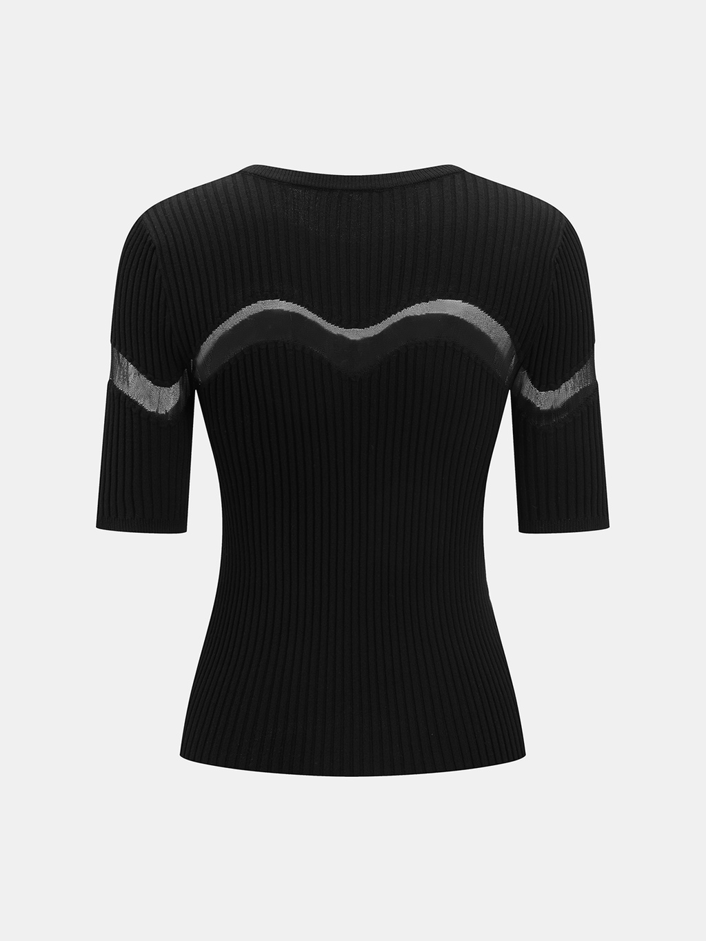 Sheer Panel Ribbed Knit Top