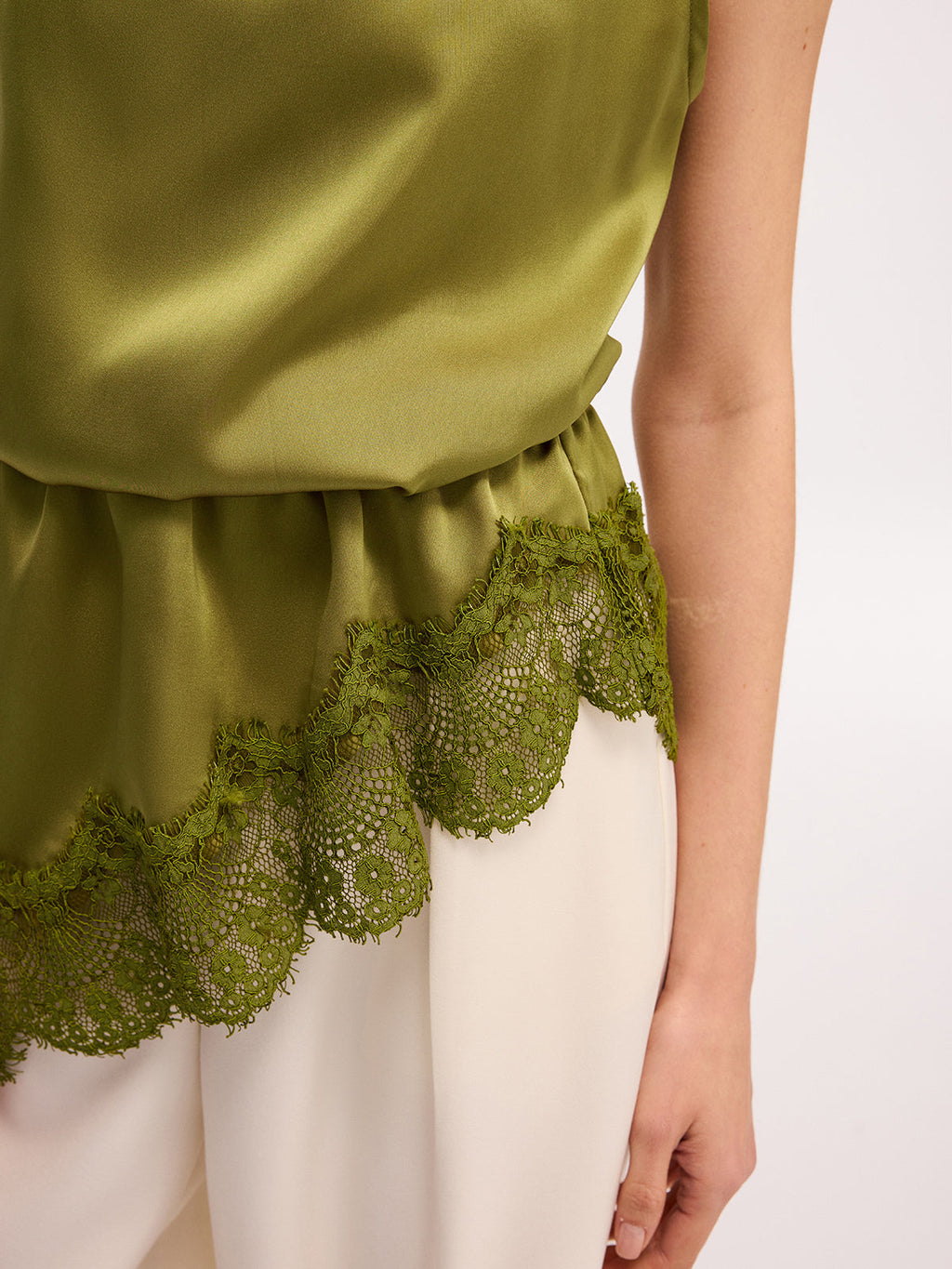 Lace Trim Satin Sleeveless Blouse