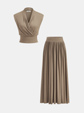 Wrap Cinched Top & Pleated Maxi Skirt Set