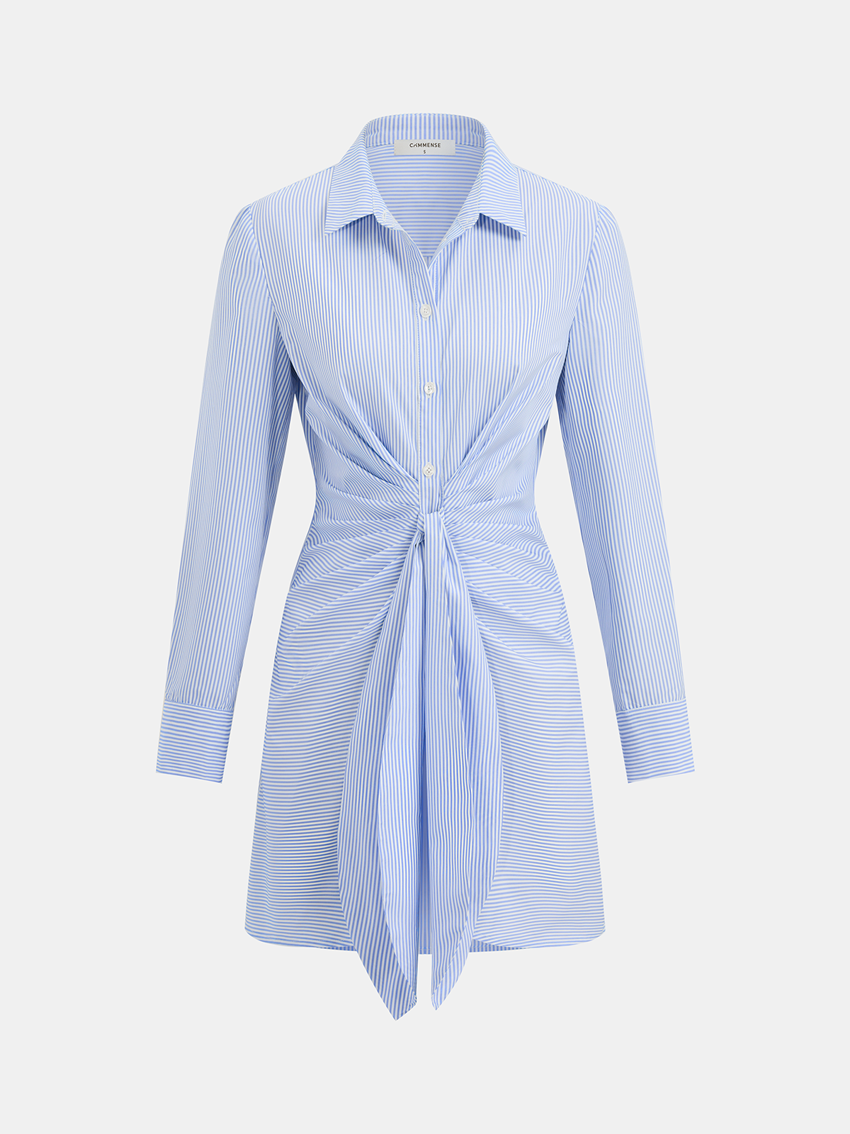 Knot-Front Striped Shirt Dress