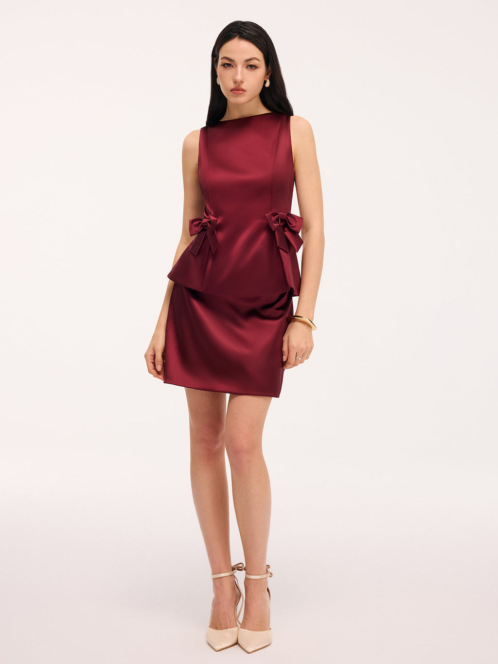 Sleeveless Bow Peplum Top & Mini Skirt Set