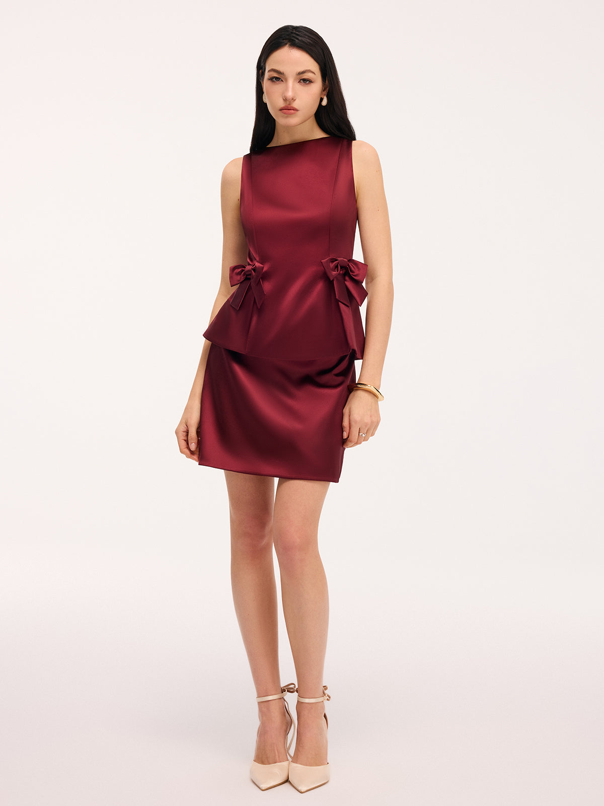 Sleeveless Bow Peplum Top & Mini Skirt Set