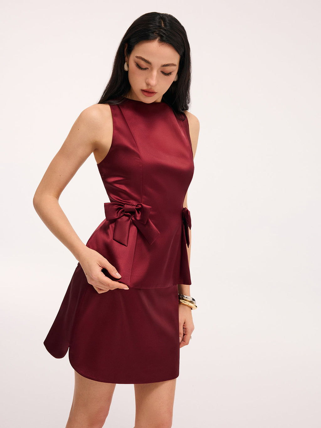 Sleeveless Bow Peplum Top & Mini Skirt Set