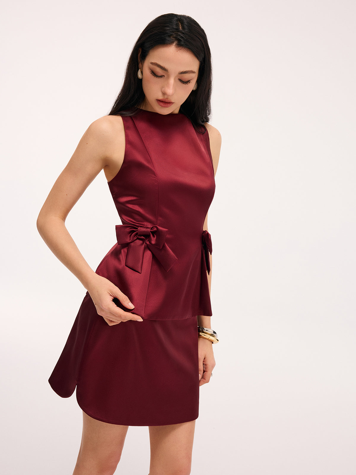 Sleeveless Bow Peplum Top & Mini Skirt Set
