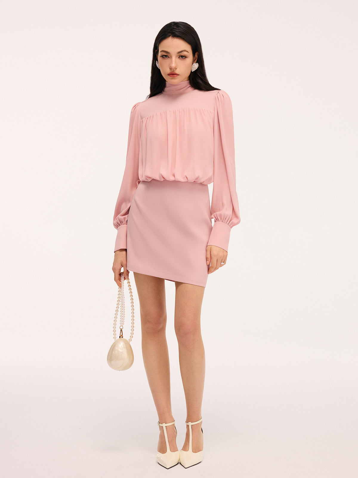 Back Bow Detail Puff-Sleeve Blouson Dress