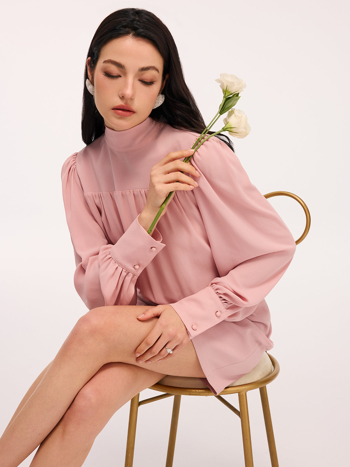 Back Bow Detail Puff-Sleeve Blouson Dress