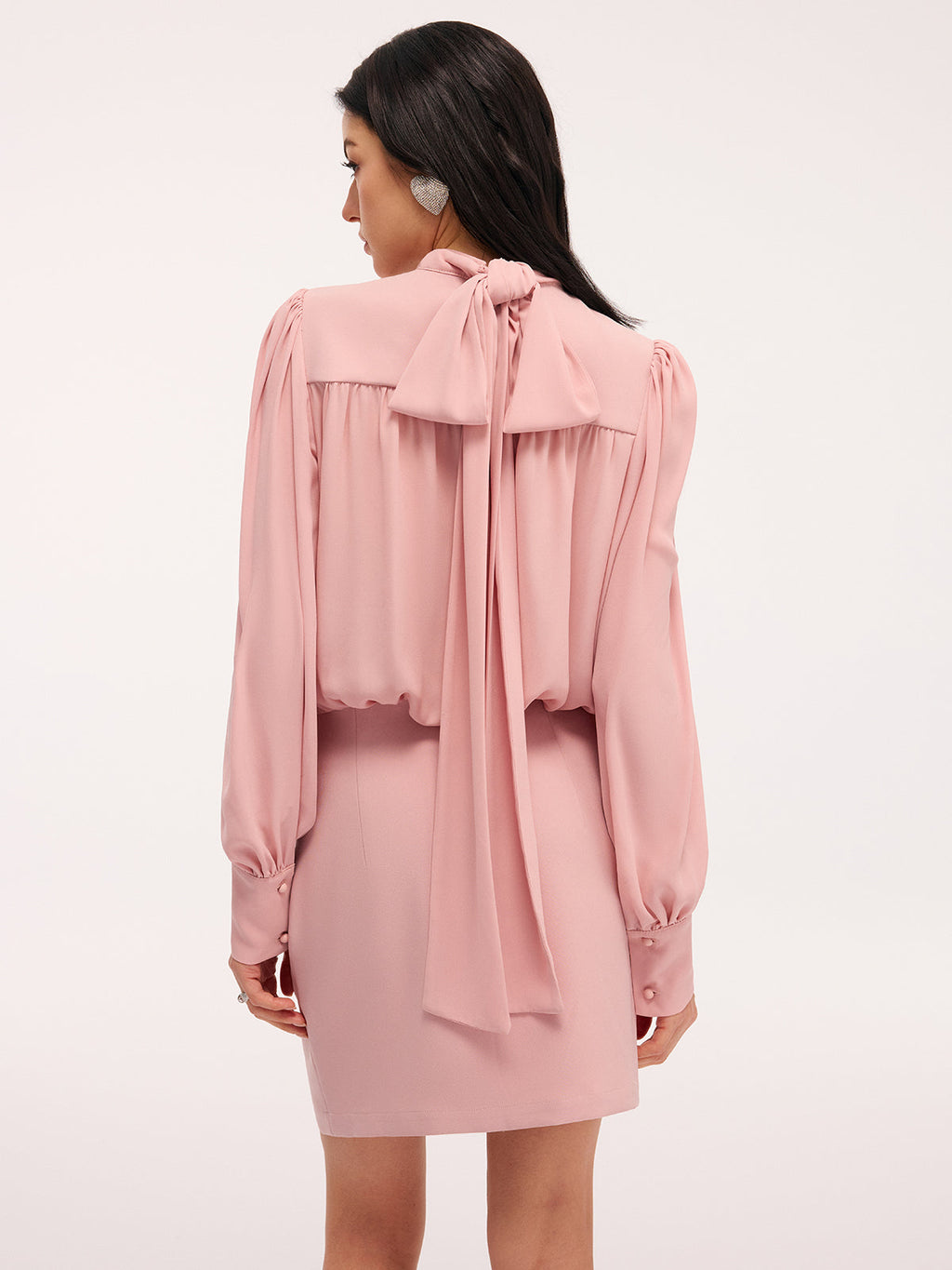 Back Bow Detail Puff-Sleeve Blouson Dress