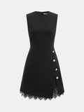 Sleeveless Side Metal Detail Lace Trim Dress