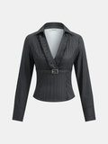 Tie-Waist Pinstripe Blazer Top