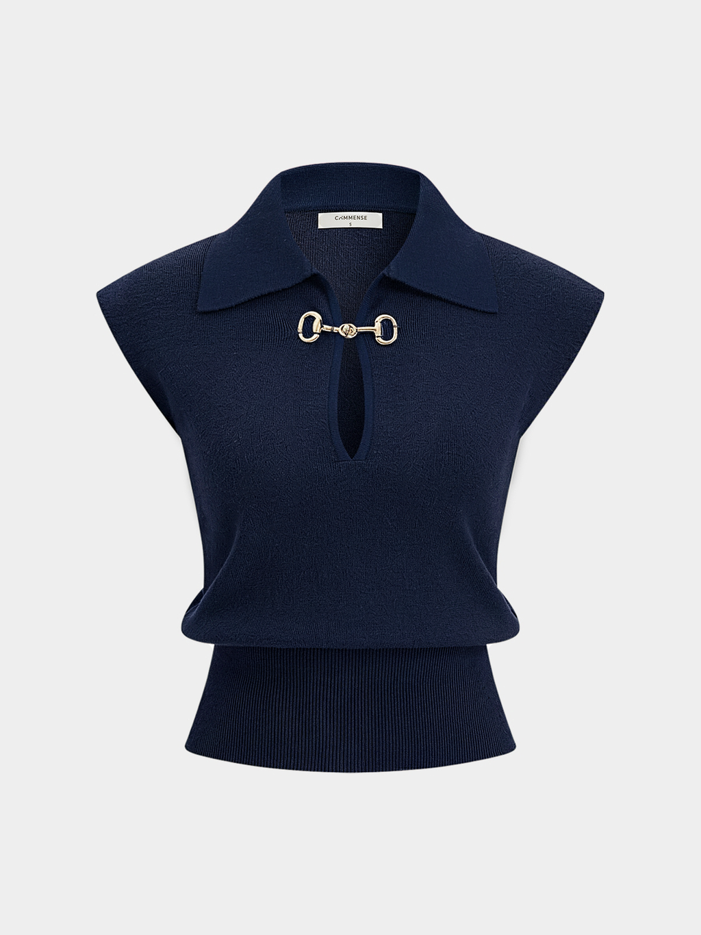 Contrast Collar Horsebit Knit Sleeveless Top