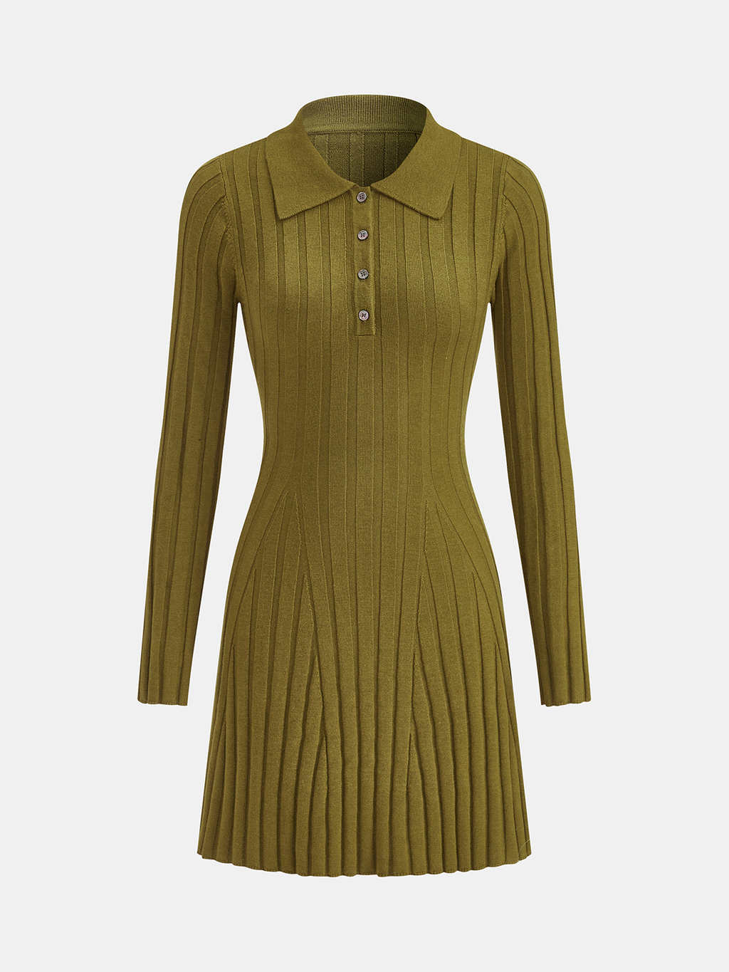Wool-Blend Ribbed Polo Knit Mini Dress