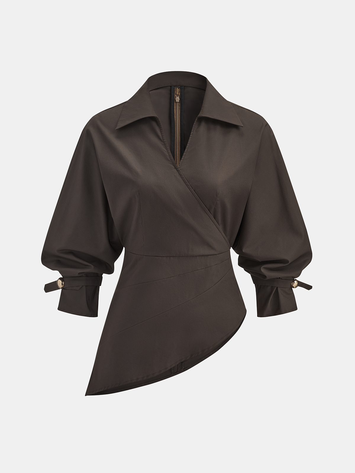 Tencel-Blend Asymmetric Wrap Blouse