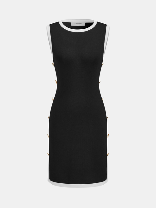 Contrast Trim Sleeveless Knit Dress