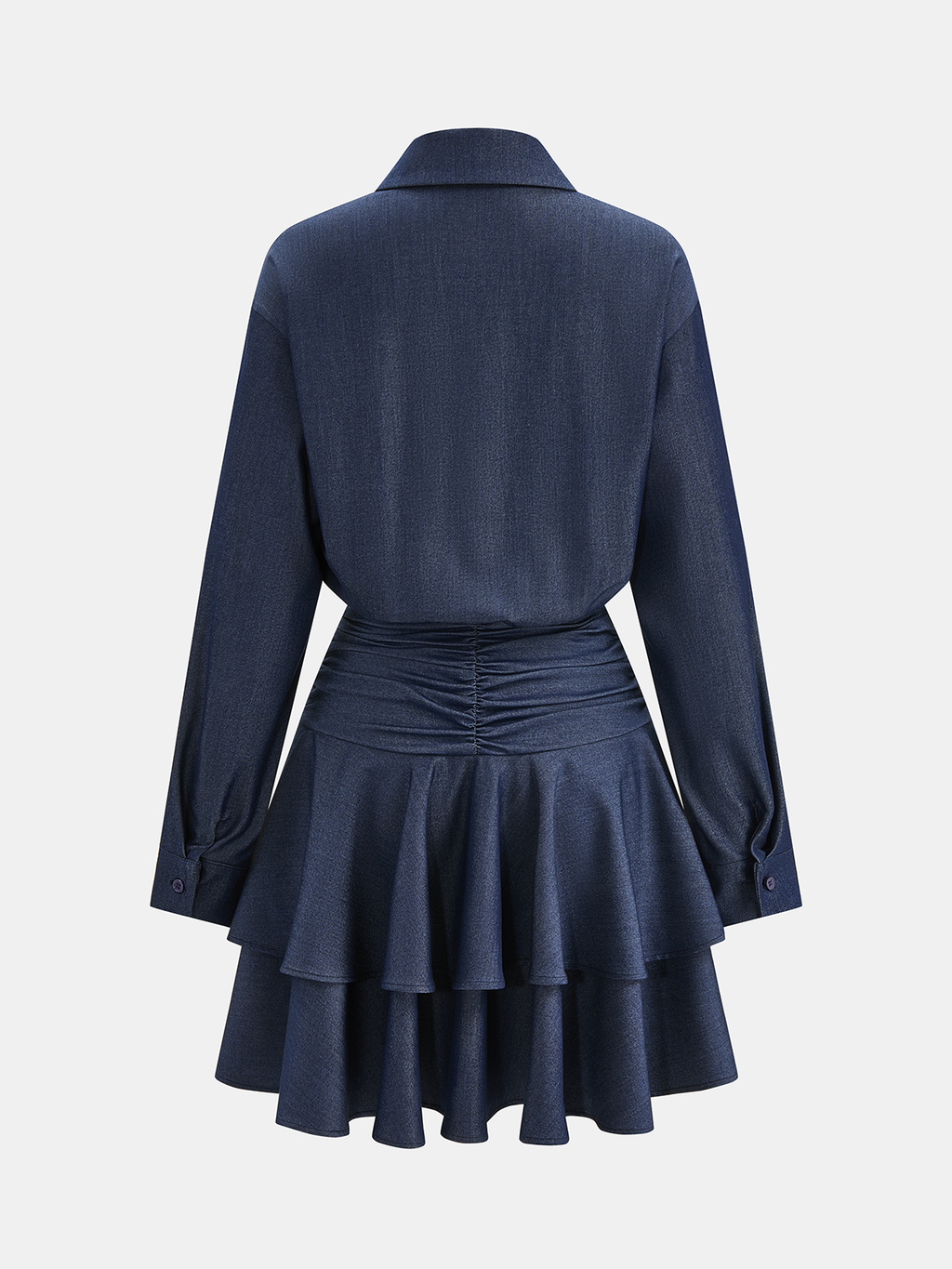 Layered Ruffle Hem Ruched Shirt Dress