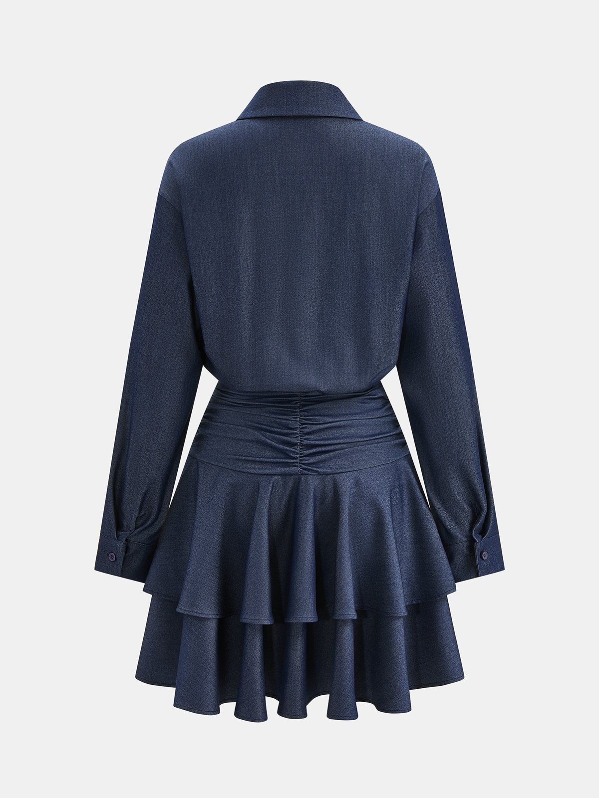 Layered Ruffle Hem Ruched Shirt Dress